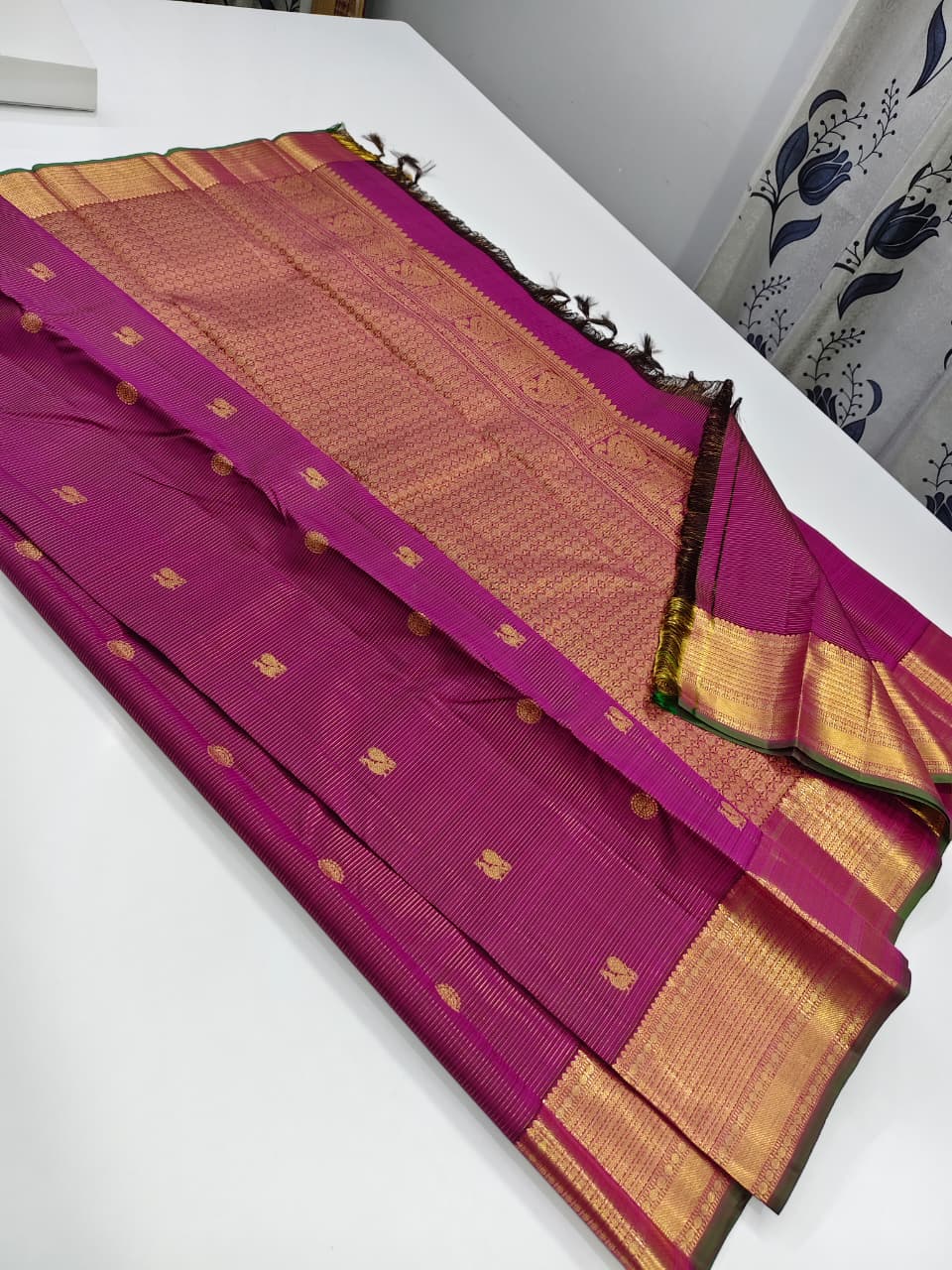 Magenta Purple & Antique Gold Kanchipuram Silk Saree